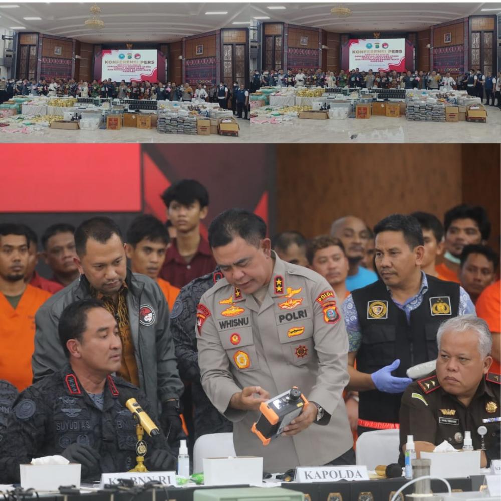 Badan Narkotika Nasional (BNN) RI melakukan pengungkapan kasus narkotika bersama dengan Polda Sumut. Hasil pengungkapan kolaboratif ini berhasil menyita barang bukti narkotika seberat total 1,4 ton